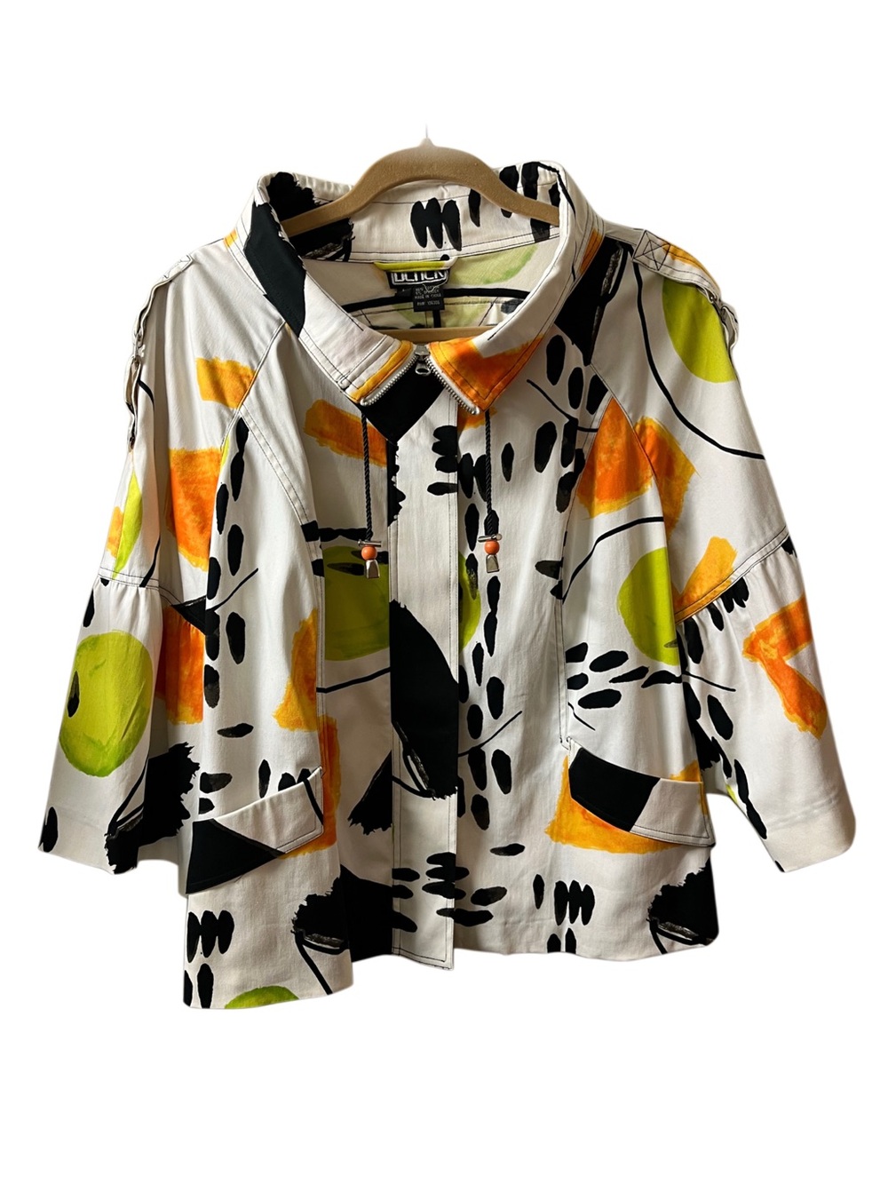 Berek The Collective Works Abstract Art Print Zip Jacket Bell Sleeve Size L